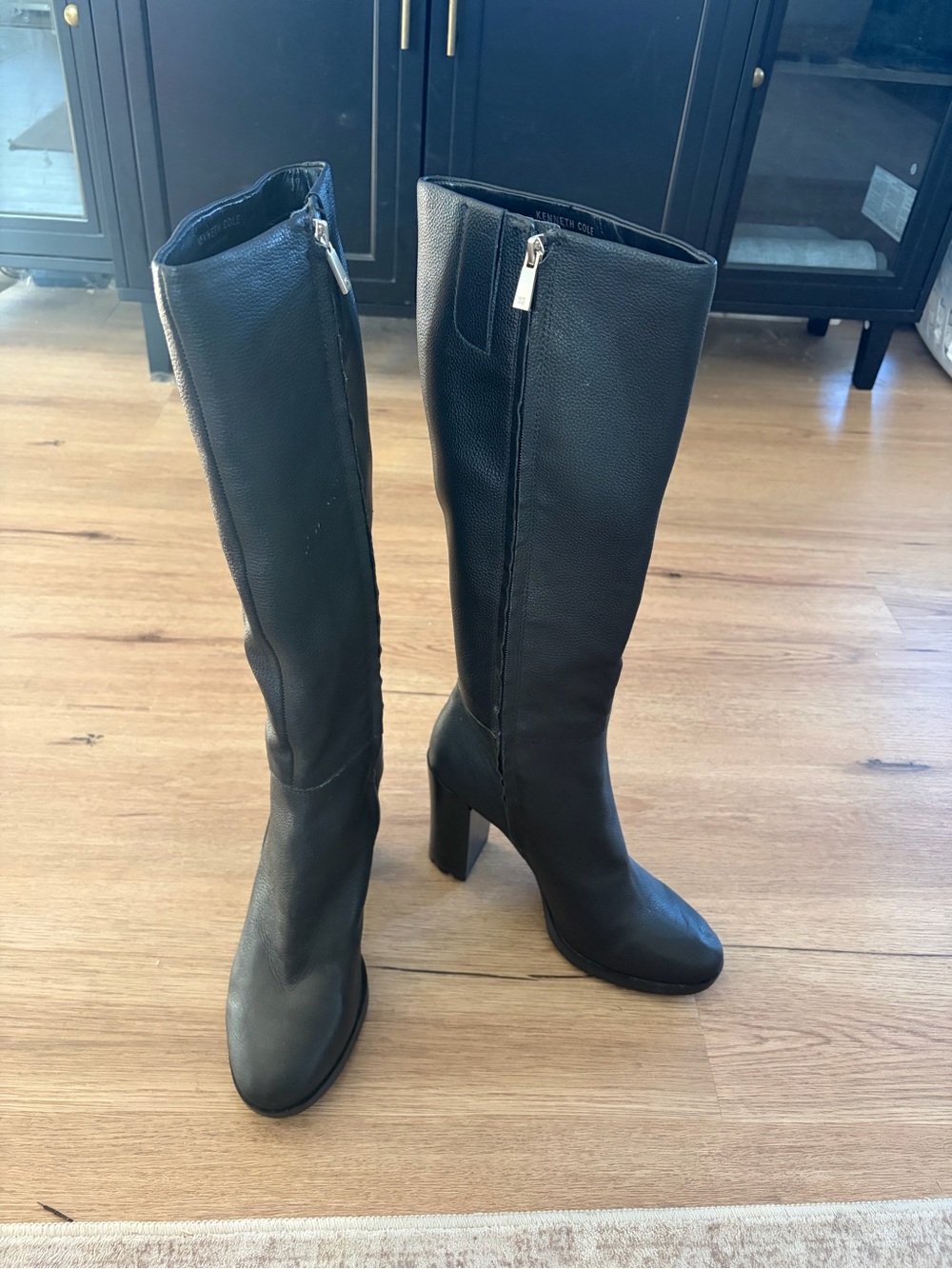 Kenneth Cole Black Knee-High Heeled Zip Boots